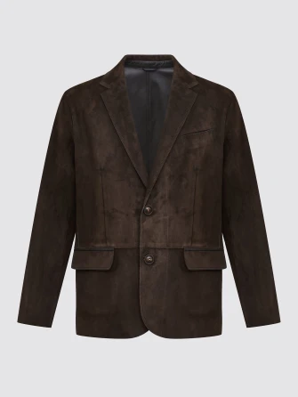 Коричневый мужской замшевый пиджак премиум класса 566з-0