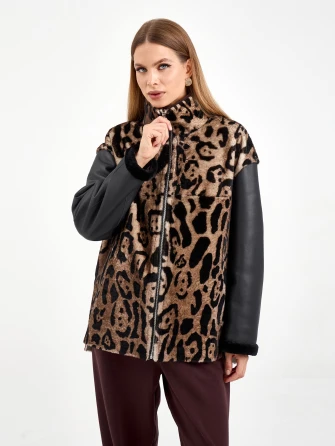 Короткая комбинированная женская дубленка 2076-1