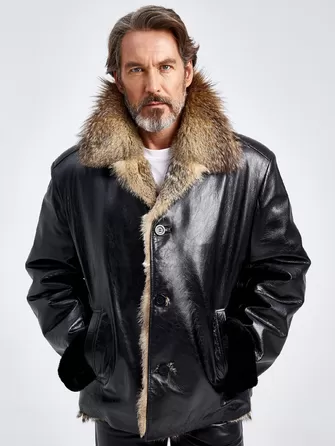 Зимняя мужская кожаная куртка на подкладке из меха лисицы Antonio-0