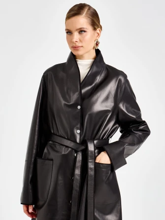 Длинный женский кожаный плащ премиум класса 3099-1