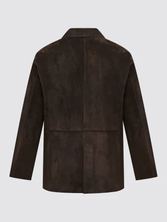 Коричневый мужской замшевый пиджак премиум класса 566з-1
