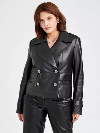 Кожаный двубортный пиджак женский 3014-0