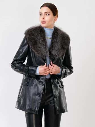Кожаная утепленная женская куртка с мехом енота 372ш-0