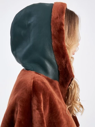 Комбинированная женская куртка из овчины с капюшоном премиум класса 2043-1