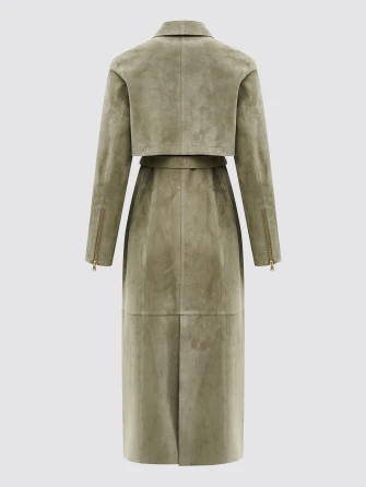 Зеленый женский замшевый плащ премиум класса 3103з-1