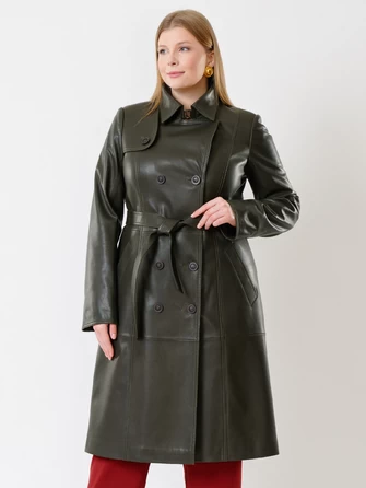 Кожаное двубортное женское пальто с поясом премиум класса 3003-0