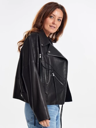 Женская кожаная короткая куртка косуха премиум класса 3051-1