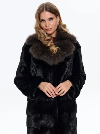 Черная норковая шуба с куницей 2а-1