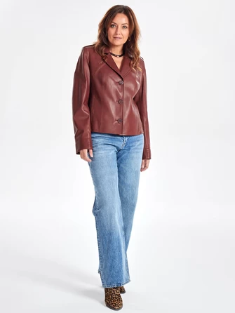 Короткий кожаный женский пиджак 304н-0