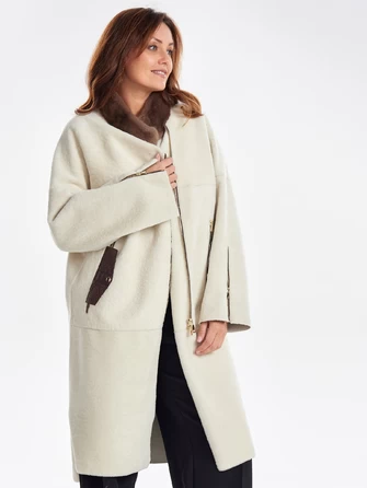 Женское пальто из овчины с воротником из меха норки премиум класса 2022-1