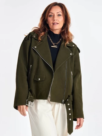 Короткая кожаная куртка косуха с поясом для женщин премиум класса 3052-0