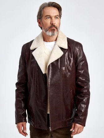 Кожаная зимняя мужская куртка на подкладке из овчины 5362-1