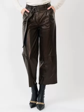Кожаные укороченные брюки женские 05-0