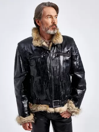 Кожаная куртка из кожи морского угря зимняя мужская ZE/F-7980-0