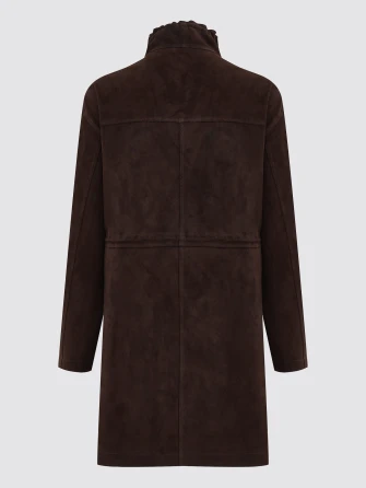 Коричневая женская замшевая куртка премиум класса 3114з-1