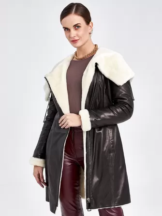 Кожаное пальто зимнее женское 390мех-1
