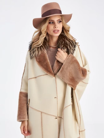 Женское стильное пальто оверсайз с воротником из меха лисицы премиум класса 2046-0