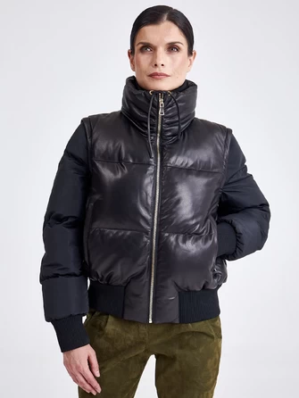Комбинированная женская кожаная куртка бомбер 3029-0