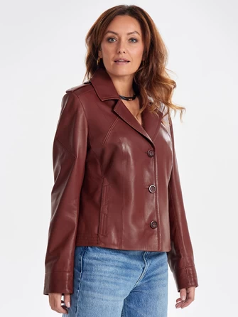 Короткий кожаный женский пиджак 304н-1