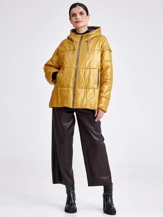 Утепленная женская кожаная куртка оверсайз с капюшоном премиум класса 3023-1