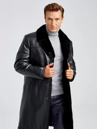 Кожаное пальто зимнее премиум класса мужское 533мех-0