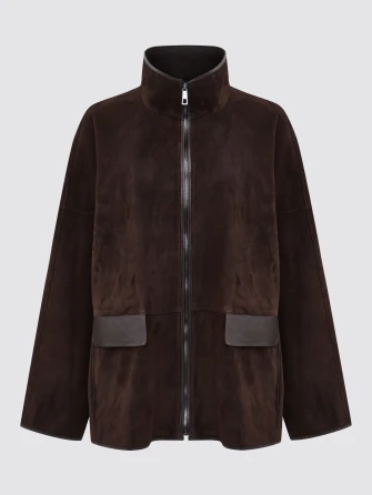 Коричневая женская замшевая куртка премиум класса 3110з-0