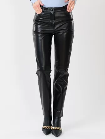 Кожаные зауженные женские брюки из натуральной кожи 02-0