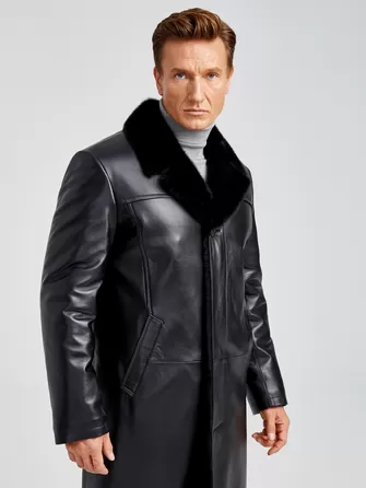 Кожаное пальто зимнее премиум класса мужское 533мех-0