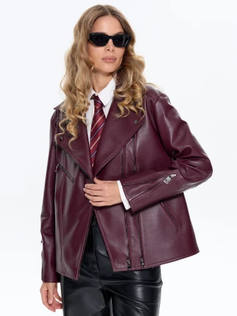 Бордовая кожаная женская куртка косуха 3047-0