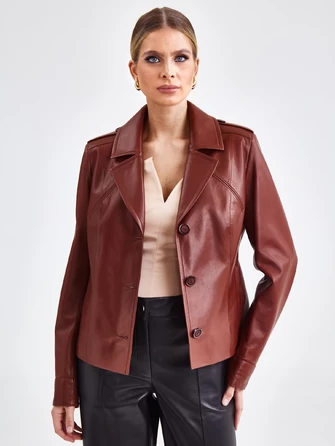 Короткая женская кожаная куртка на пуговицах премиум класса 304н-0