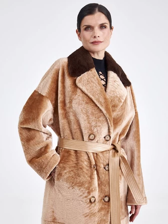Женское двустороннее пальто из меховой овчины с норковым воротником премиум класса 2017-0