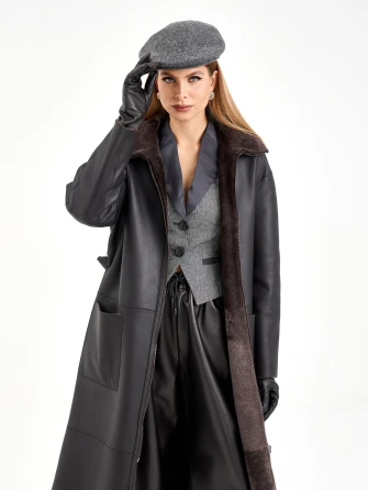 Коричневая длинная женская дубленка 2071-1