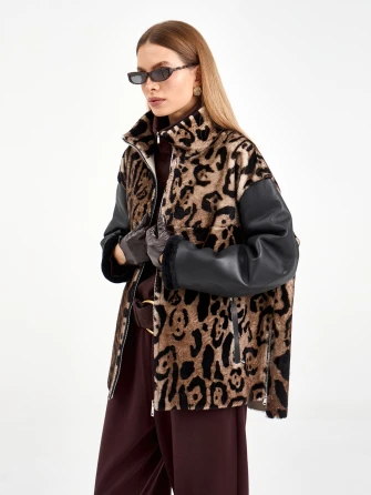 Короткая комбинированная женская дубленка 2076-0