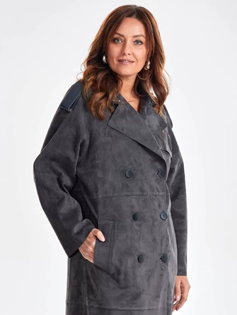 Замшевое двубортное женское пальто френч премиум класса 3070з-1