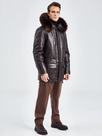Утепленная кожаная куртка аляска с мехом енота для мужчин 556-0