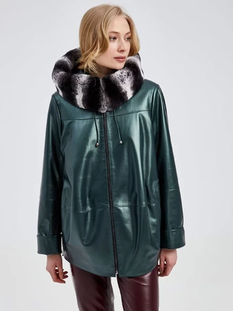 Кожаная женская куртка с капюшоном и мехом "рекса" 308уш-0