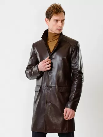 Удлиненный кожаный мужской пиджак премиум класса 539-1