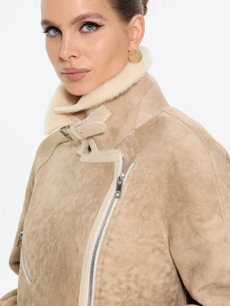Бежевая женская дубленка косуха 2069-1
