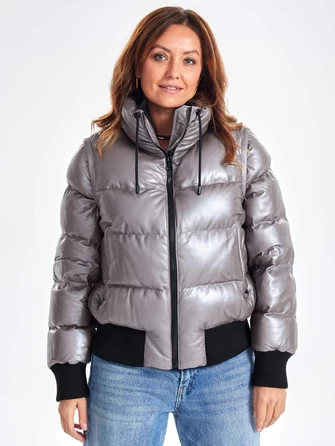 Утепленная стеганная кожаная куртка бомбер премиум класса для женщин 3074-1