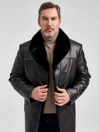 Кожаное пальто зимнее премиум класса мужское 533мех-1