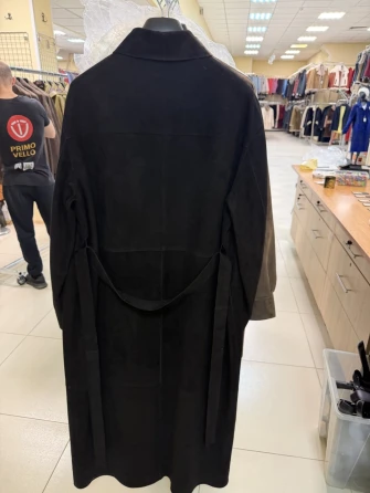 Черный женский замшевый плащ премиум класса 3112з-1