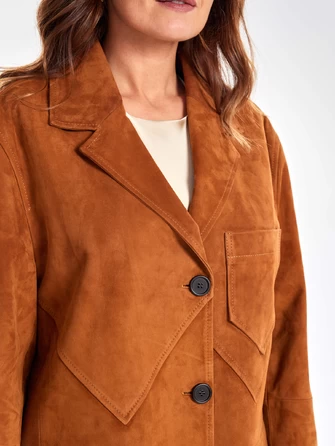 Стильный удлиненный замшевый женский пиджак премиум класса 3069з-1