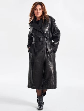 Кожаное пальто с принтом под крокодила премиум класса для женщин 3071-0