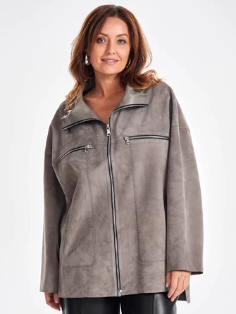 Замшевая женская куртка оверсайз на молнии премиум класса 3055з-0
