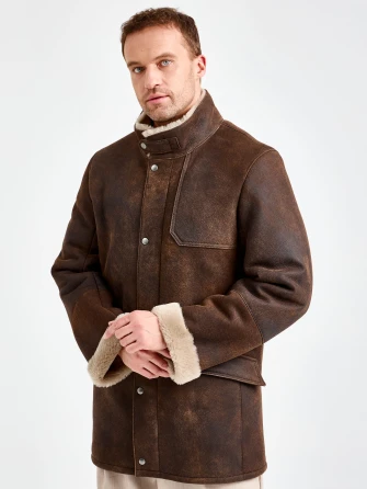 Удлиненная мужская дубленка премиум класса 442-0