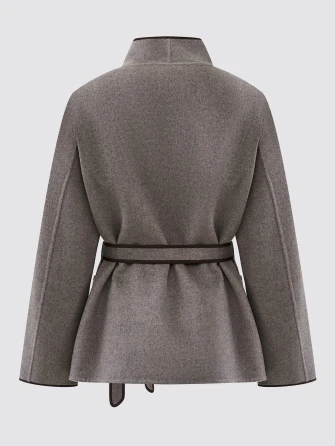 Серо-коричневое полупальто кашемировое женское 1131-70-1