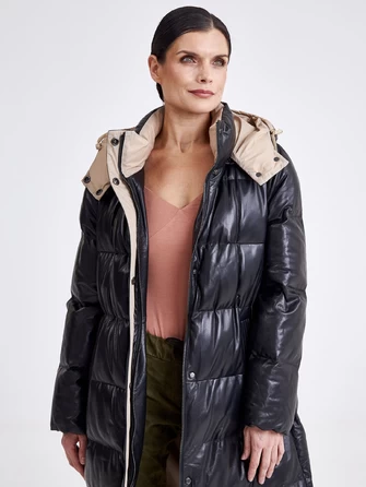 Женское кожаное пальто с капюшоном премиум класса 3024-0