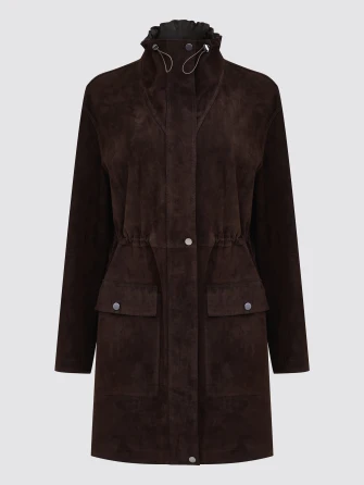 Коричневая женская замшевая куртка премиум класса 3114з-0