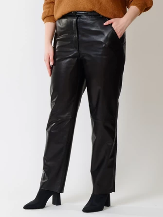 Кожаные прямые брюки женские 04-1