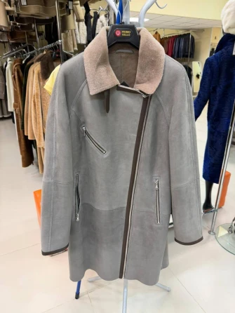 Серая женская дубленка косуха 2069-0